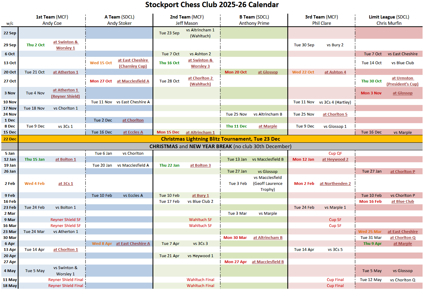 Stockport Club Calendar 2025-26